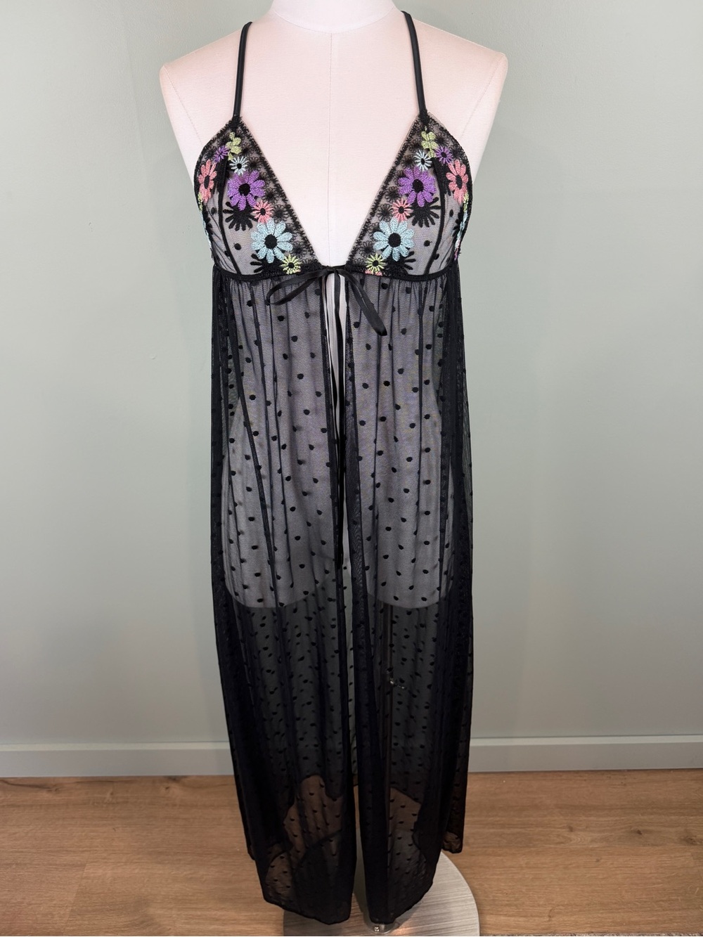 Savage X Fenty FREE SPIRIT FLORAL EMBROIDERY NIGHT SLIP Black Sheer XS/Sm